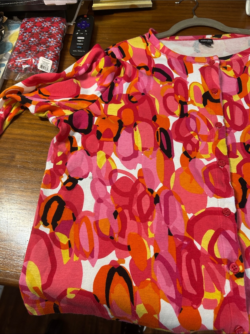 Rafaella Pink Orange Yellow Multi-Color Button Front Top - Picture 7 of 9